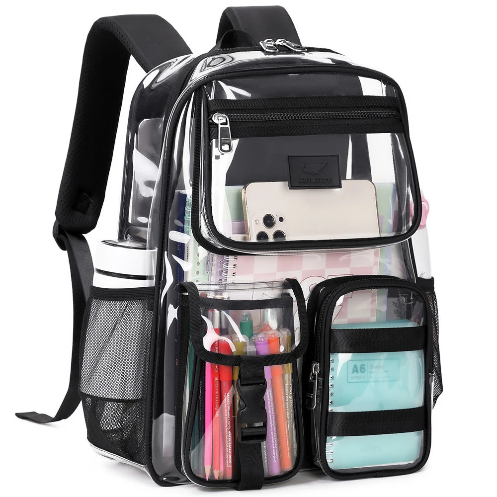 Clear Backpack for School Stadium Approved Transparent Heavy Duty See Through College Bookbag Travel Work Daypack Security