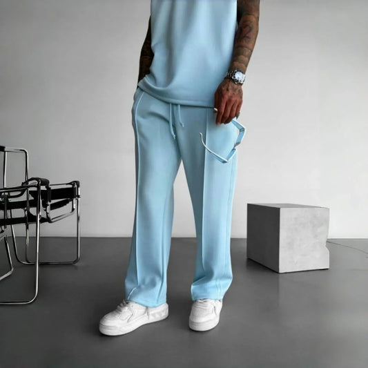 New men's casual pants, stylish and comfortable elastic waist drawstring single-line pleated solid color pocket  pants
