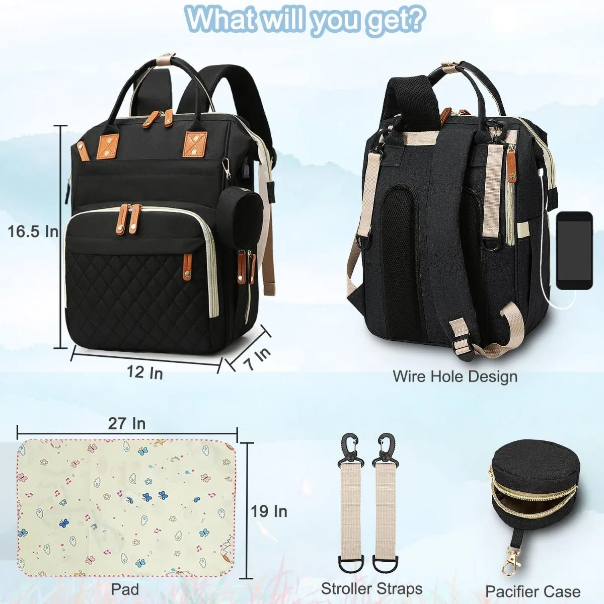 Multifunctional Diaper Bag Backpack Baby Bag, Baby Girl Boy Diaper Bag for Dad Mom , Large Capacity Nursing Diaper Bag