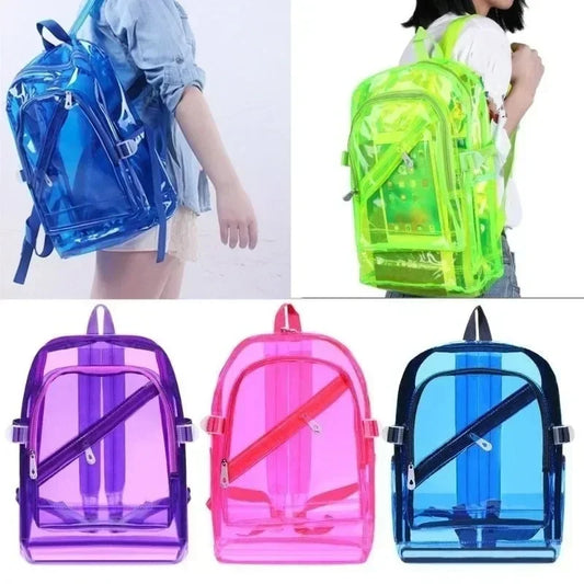 Fashion Transparent Backpack Waterproof PVC Clear Plastic Daily Teenager Girls Notebook School Bag