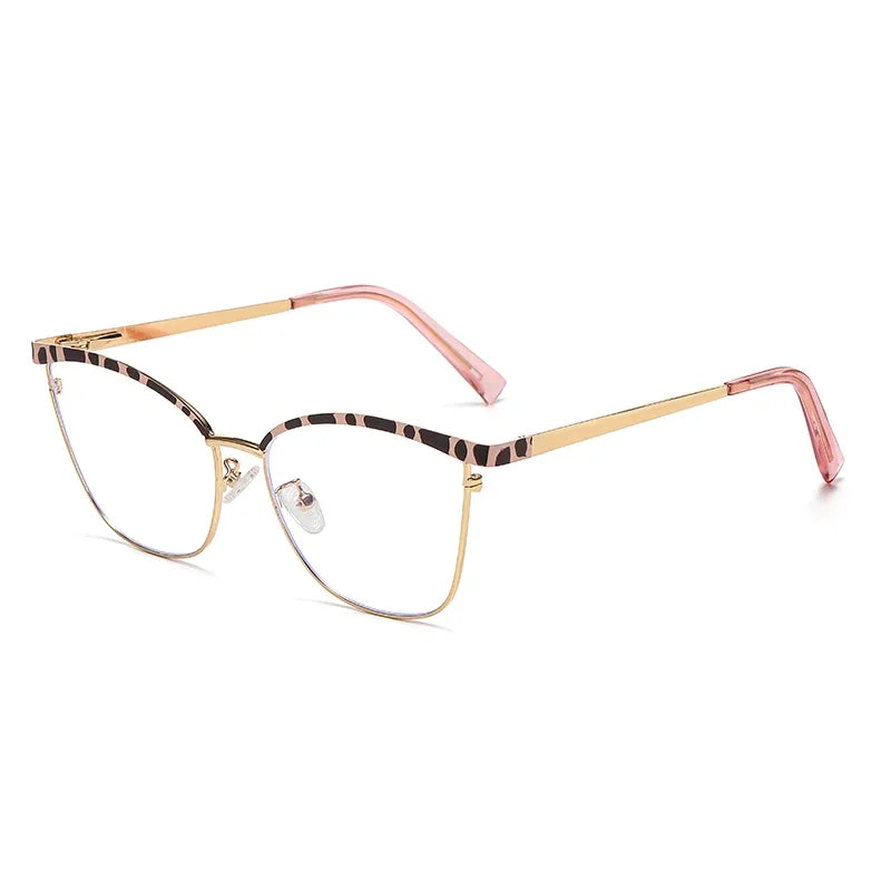 Trend New Gold Frame Flat Light Mirror Women Cross-Border Foreign Trade Fashion Anti-Blue Light Glasses Spring Hinge Frame