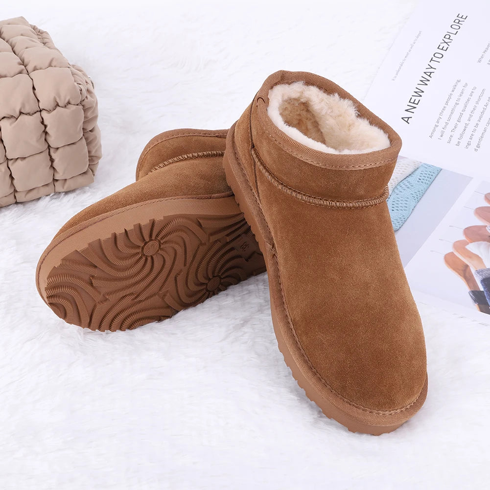 Women Snow Boots Warm Winter Booties Anti-Slip Slip On Short Boots Faux Fur Lining Boots for Outdoor Sports