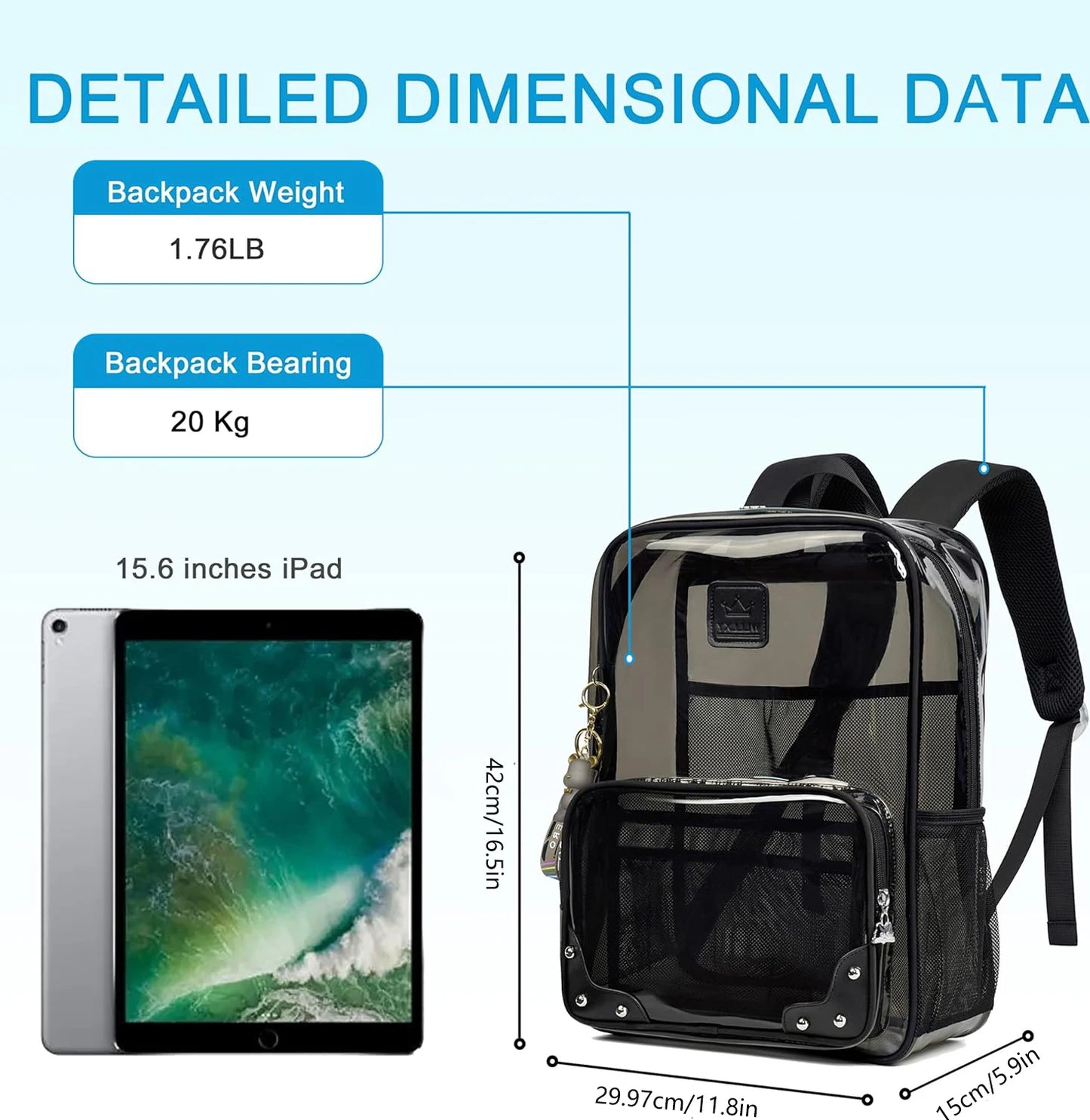 Clear Backpack Heavy Duty Transparent Laptop Backpacks 15.6 Inch See Through TPU Travel Daypack Large College Bookbag