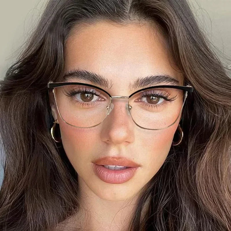 Trend New Gold Frame Flat Light Mirror Women Cross-Border Foreign Trade Fashion Anti-Blue Light Glasses Spring Hinge Frame