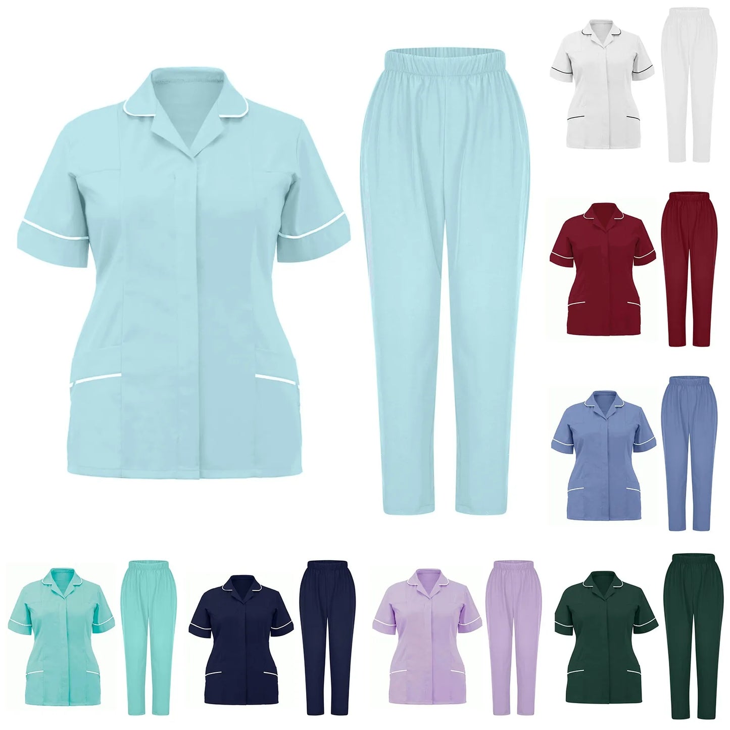 Women'S Nurse Uniform Quick-Drying Fabric Solid Color V-Neck Pocket Short-Sleeved Trousers Suit Nursing Nurse Uniform Suit