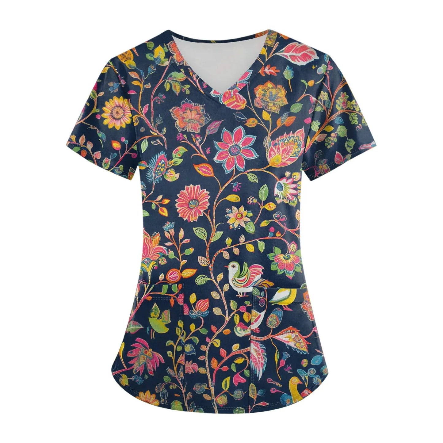 Women'S Nurse Uniform Suit Short-Sleeved Animal Floral Print Pocket Top And Pants Work Clothes Nursing Uniform Two-Piece Suit