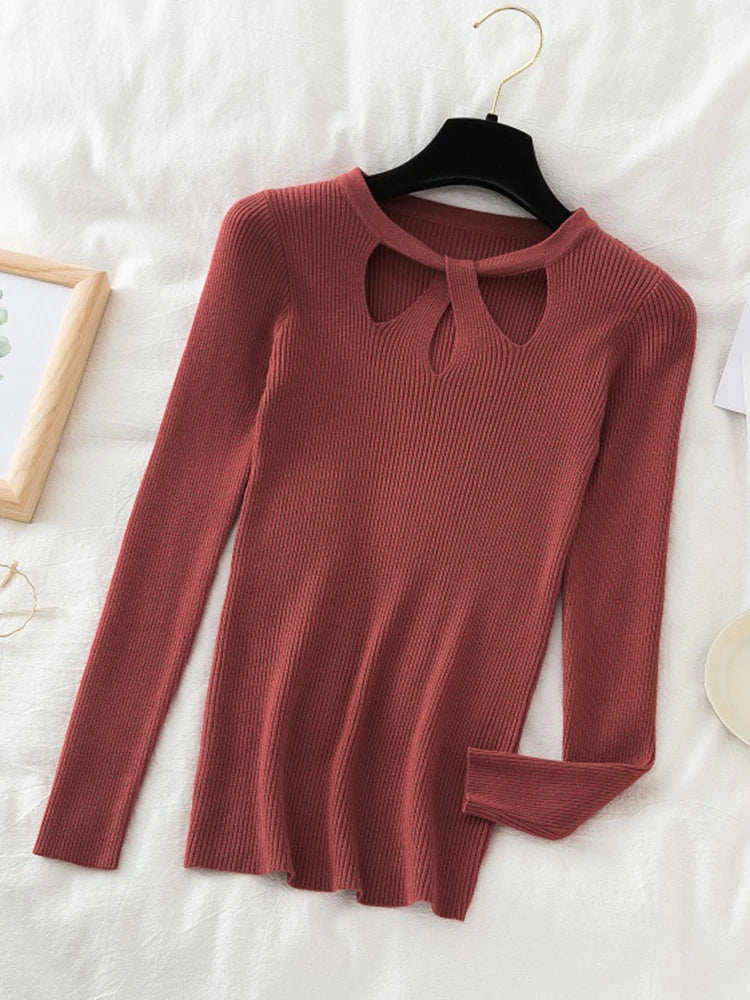 2025 Fashion Hollow Out Women Sweaters Autumn Winter Tops Slim Women Pullover Knitted Sweater Basic Solid Jumper Soft Warm Pull