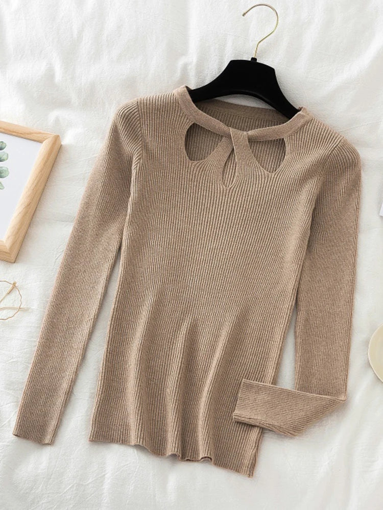2025 Fashion Hollow Out Women Sweaters Autumn Winter Tops Slim Women Pullover Knitted Sweater Basic Solid Jumper Soft Warm Pull