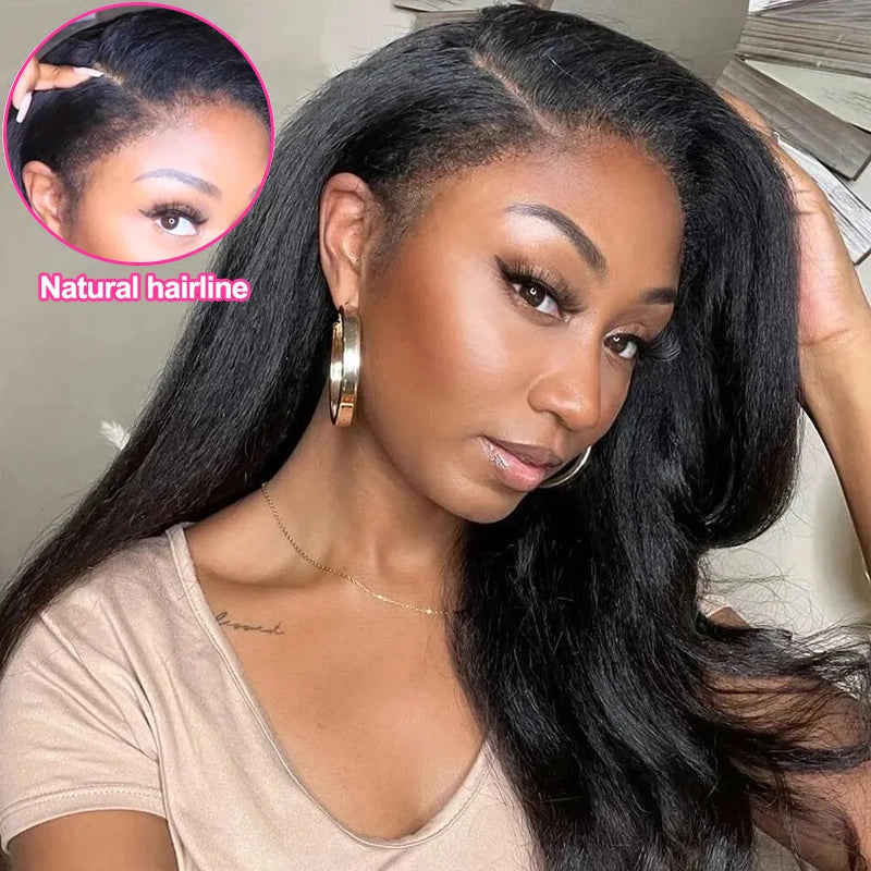 Brazilian Virgin Human Hair 13X4 Kinky Straight HD Lace Front Glueless Wigs for Women Pre Bleached Knots  Human Hair Wig
