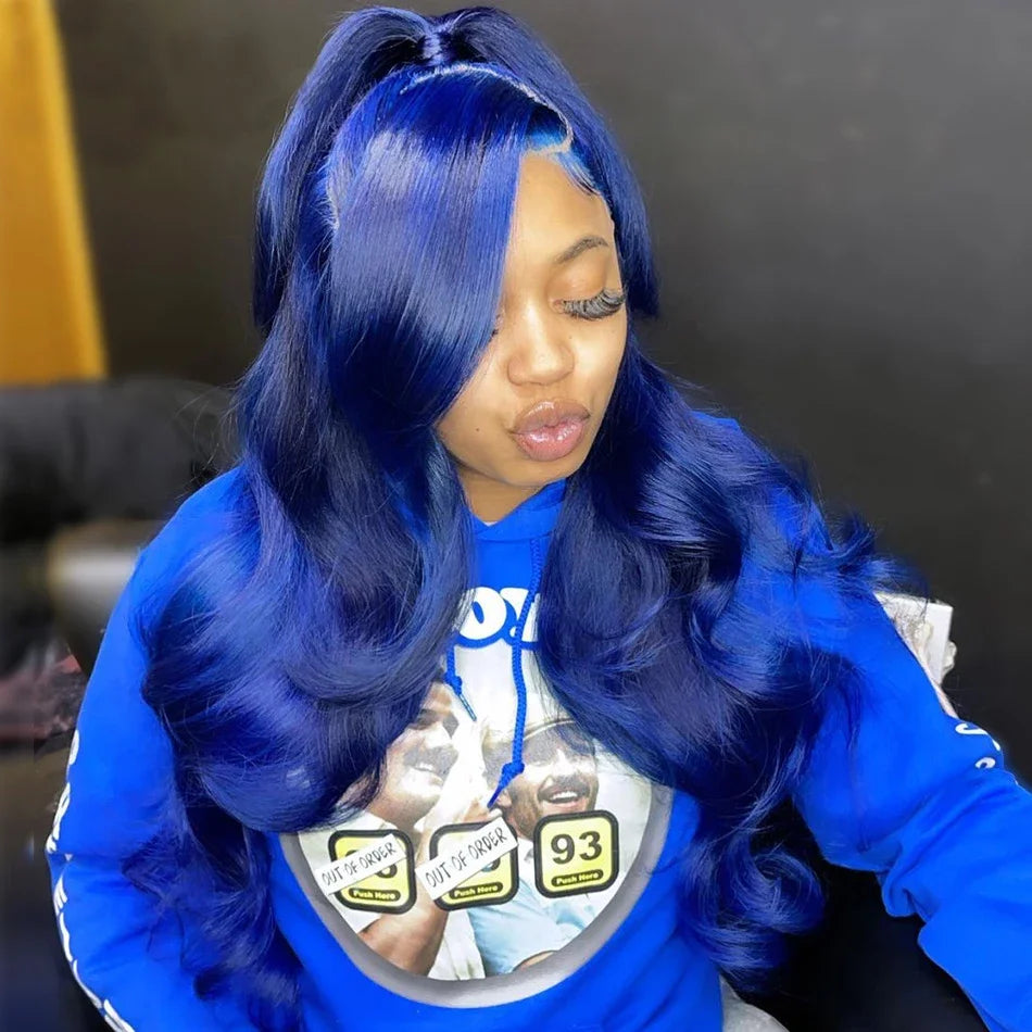 Navy Blue 13x4 Lace Front Body Wave Human Hair Wigs Brazilian Blue Colored Transparent Lace Front Wigs