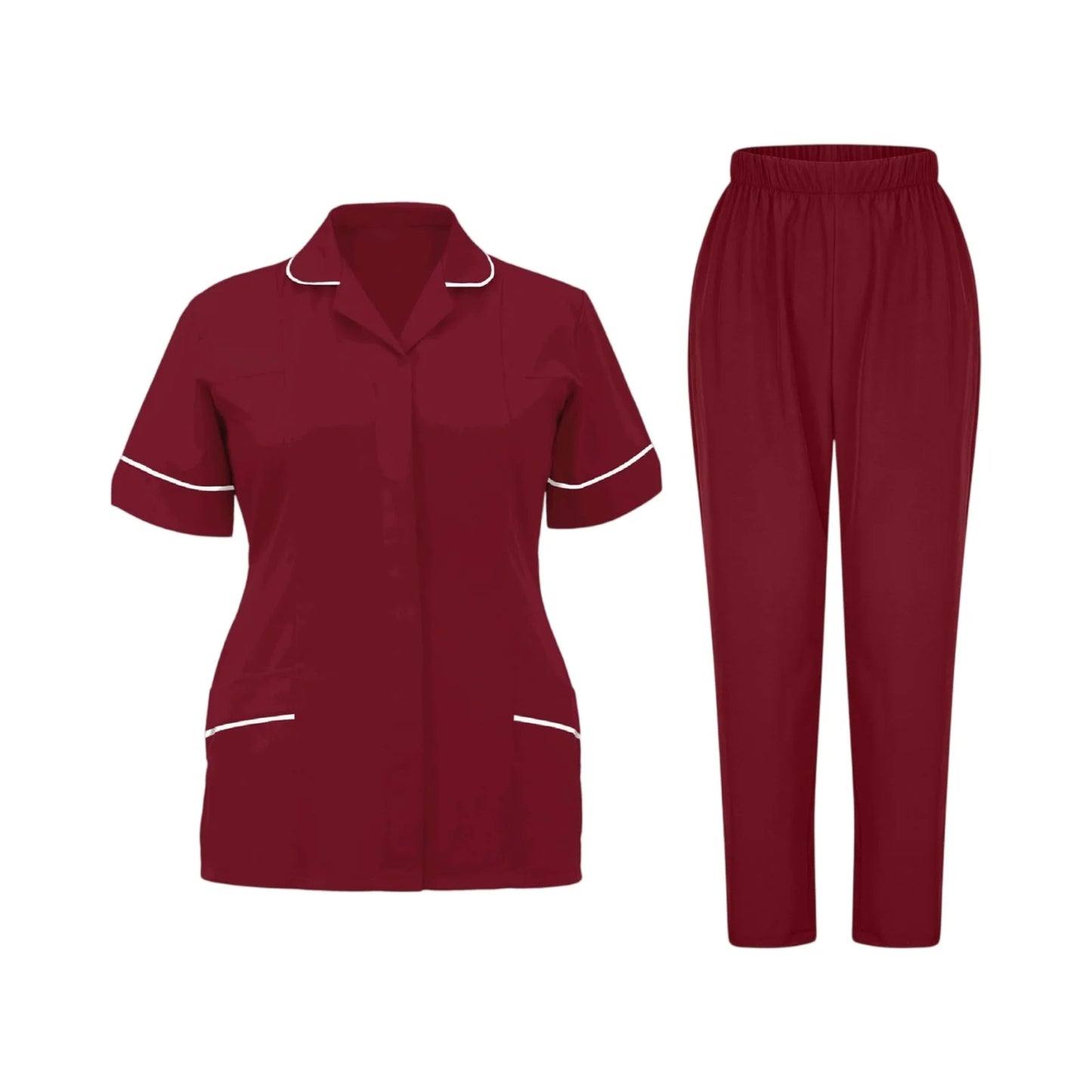 Women'S Nurse Uniform Quick-Drying Fabric Solid Color V-Neck Pocket Short-Sleeved Trousers Suit Nursing Nurse Uniform Suit
