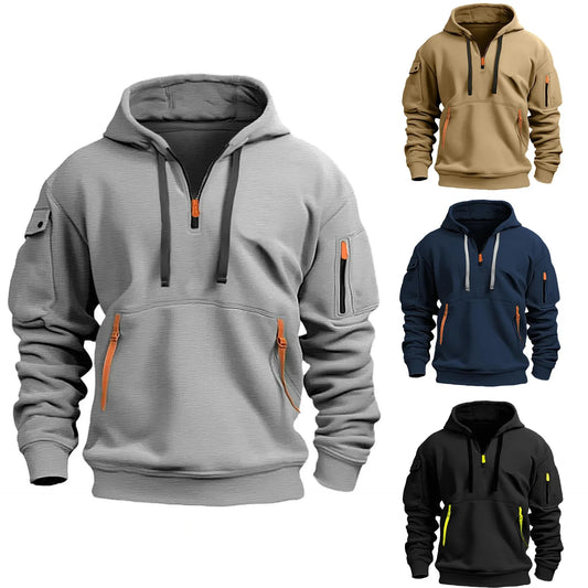 New Multi Pocket Zipper Fleece Hooded Casual Shirt for Men and Women Plus Size Loose Pullover Fashion Sweatshirt