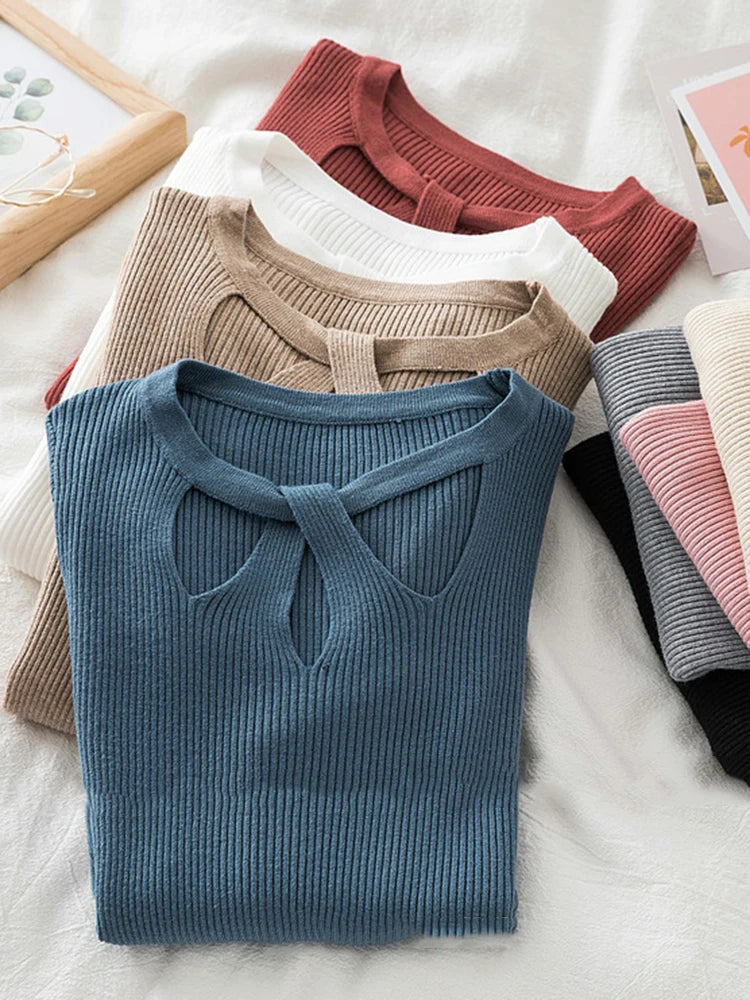 2025 Fashion Hollow Out Women Sweaters Autumn Winter Tops Slim Women Pullover Knitted Sweater Basic Solid Jumper Soft Warm Pull