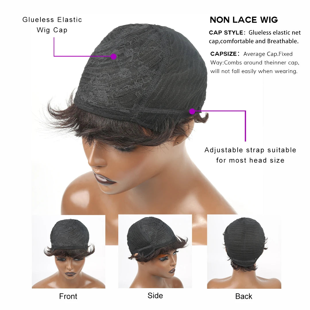 Brazilian Egg Curl Pixie Cut Wig Human Hair With Bangs Water Wave Short Bob Wig For Women Preplucked
