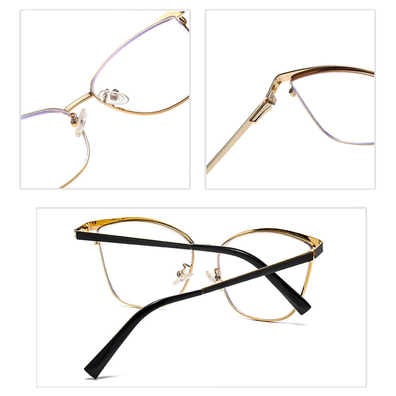 Trend New Gold Frame Flat Light Mirror Women Cross-Border Foreign Trade Fashion Anti-Blue Light Glasses Spring Hinge Frame