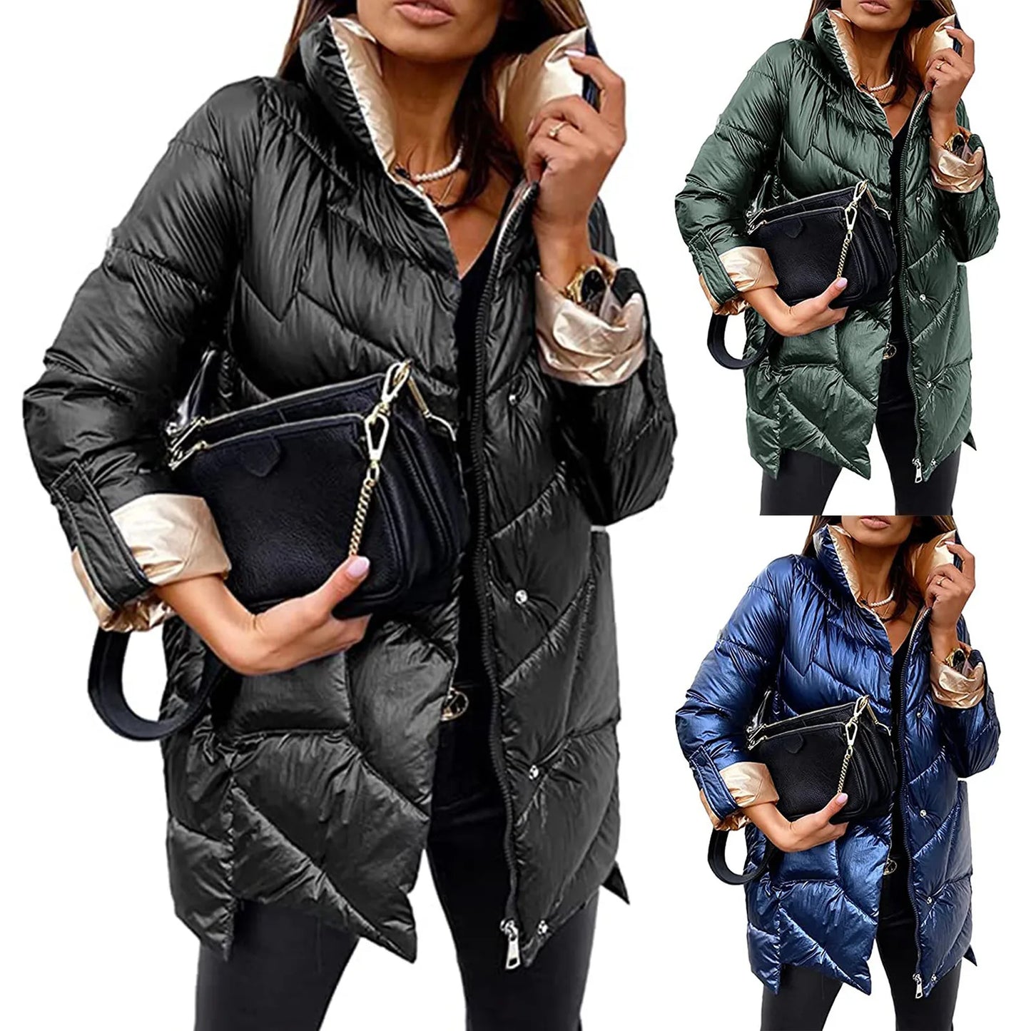 Winter Coat  Ladies Removable Outwear Coat Jacket Slim Long Padded Hooded Women Warm Fashion Women