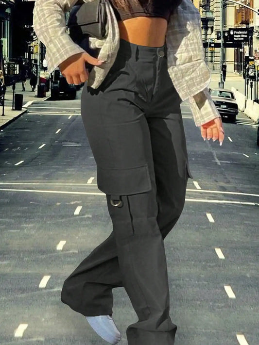 2025 Newest Women's High-Waisted Cargo Pants  Loose Stretch Straight Wide Leg Pants with Pocket Casual Work Pants