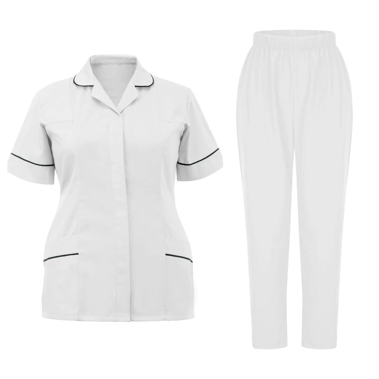 Women'S Nurse Uniform Quick-Drying Fabric Solid Color V-Neck Pocket Short-Sleeved Trousers Suit Nursing Nurse Uniform Suit