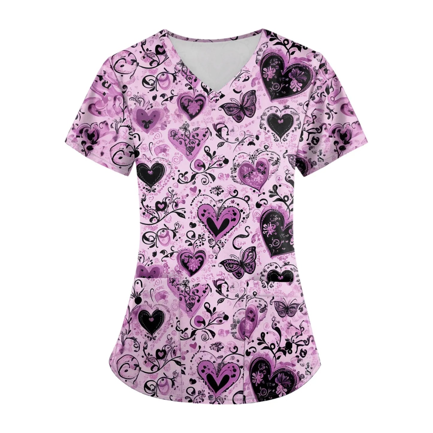 Women'S Nurse Uniform Suit Short-Sleeved Animal Floral Print Pocket Top And Pants Work Clothes Nursing Uniform Two-Piece Suit